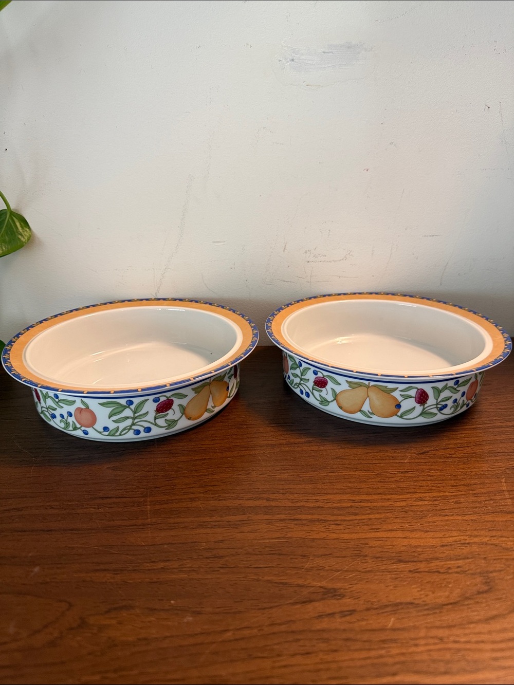 Dansk "Fiance Fruits" 7" Round Vegetable Bowl, Orange Rim,